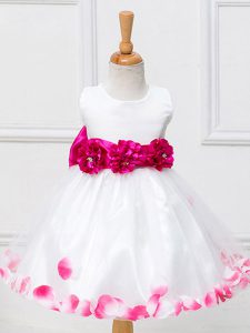 White Flower Girl Dresses Wedding Party with Appliques and Hand Made Flower Scoop Sleeveless Zipper
