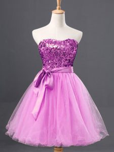 Simple Lilac Zipper Prom Gown Sequins Sleeveless Mini Length