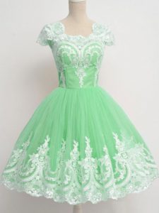 Amazing Apple Green Zipper Square Lace Bridesmaid Dress Tulle Cap Sleeves