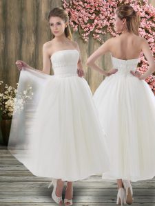 White Off The Shoulder Zipper Ruching Bridal Gown Sleeveless