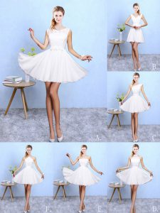 White Sleeveless Lace and Appliques Knee Length Quinceanera Dama Dress