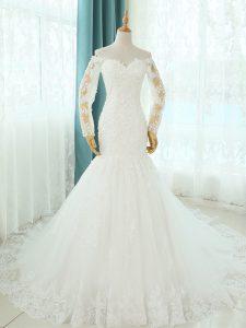 Lovely Sleeveless Court Train Lace Up Beading and Appliques Wedding Dress