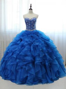 Luxurious Ball Gowns Quinceanera Dresses Royal Blue Sweetheart Organza and Tulle Sleeveless Floor Length Lace Up