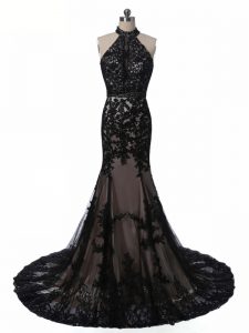 Spectacular Sleeveless Brush Train Lace and Appliques Backless Mother of Bride Dresses