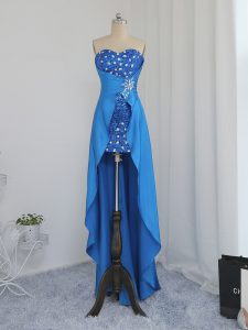 High Quality Sleeveless Zipper High Low Beading Prom Gown