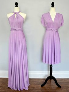 Halter Top Sleeveless Lace Up Court Dresses for Sweet 16 Lilac Chiffon