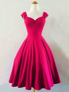 On Sale Knee Length Lace Up Quinceanera Court Dresses Hot Pink for Prom and Party and Wedding Party with Ruching