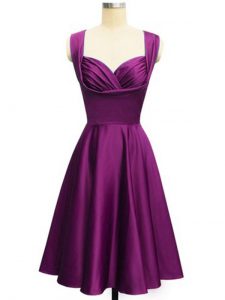 High End Knee Length Empire Sleeveless Purple Bridesmaid Gown Side Zipper