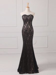 Black Lace Zipper Mother of Groom Dress Sleeveless Floor Length Lace