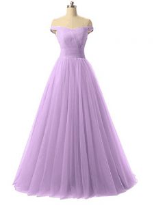 Ideal Tulle Sleeveless Floor Length Evening Gowns and Ruching