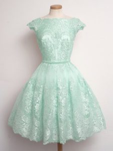 Suitable Lace Bridesmaids Dress Apple Green Lace Up Sleeveless Knee Length