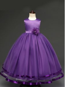 Hand Made Flower Casual Dresses Purple Zipper Sleeveless Floor Length