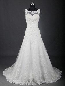 Lace Up Wedding Gown White for Wedding Party with Lace Brush Train