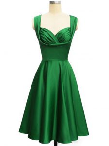 Gorgeous Sleeveless Taffeta Knee Length Lace Up Bridesmaid Gown in Dark Green with Ruching