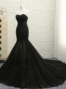 Sleeveless Court Train Lace Up Lace and Appliques Formal Evening Gowns