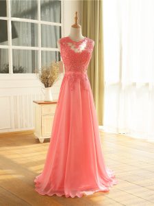 Sleeveless Beading and Lace and Appliques Zipper Formal Dresses