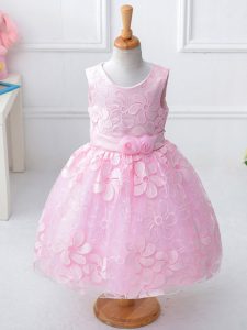 Elegant Baby Pink Sleeveless Lace Zipper Flower Girl Dresses for Less for Wedding Party