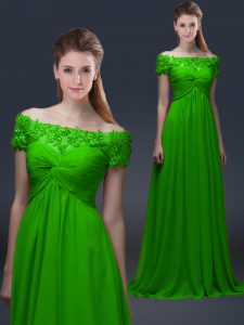 Customized Short Sleeves Lace Up Floor Length Appliques Mother Dresses
