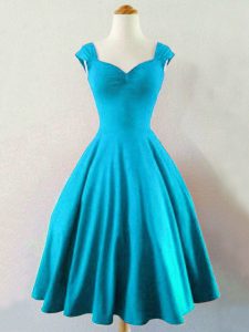 Baby Blue A-line Taffeta Straps Sleeveless Ruching Knee Length Lace Up Wedding Guest Dresses