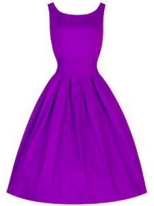Purple A-line Scoop Sleeveless Taffeta Knee Length Lace Up Ruching Quinceanera Dama Dress