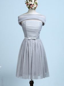 Glamorous Grey Tulle Side Zipper Strapless Sleeveless Mini Length Wedding Guest Dresses Belt