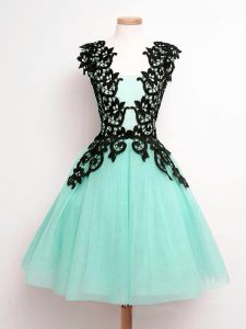 Low Price Turquoise Sleeveless Knee Length Lace Lace Up Quinceanera Court of Honor Dress