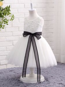 Mini Length Ball Gowns Sleeveless White Toddler Flower Girl Dress Zipper
