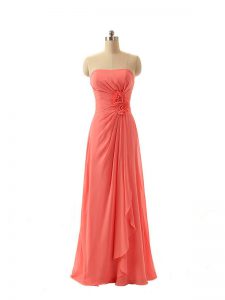 Glittering Empire Bridesmaid Dress Watermelon Red Strapless Chiffon Sleeveless Floor Length Zipper