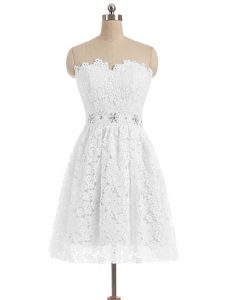 Designer Sweetheart Sleeveless Knee Length Beading and Lace and Appliques White Lace