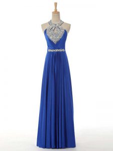 Super Royal Blue Zipper Going Out Dresses Beading and Ruching Sleeveless Floor Length