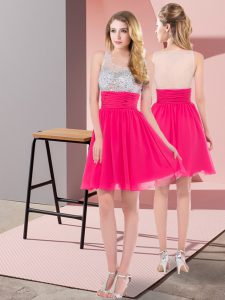 Hot Pink Sleeveless Chiffon Side Zipper Homecoming Gowns for Prom and Party and Sweet 16