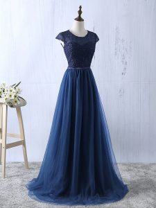 Scoop Short Sleeves Tulle Prom Homecoming Dress Lace and Appliques Zipper