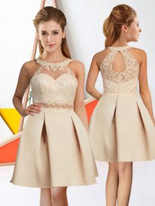 Champagne Sleeveless Lace Knee Length Wedding Party Dress