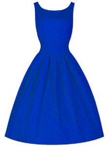 Sleeveless Taffeta Knee Length Lace Up Bridesmaid Gown in Royal Blue with Ruching