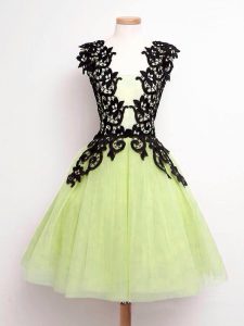 Enchanting Yellow Green Tulle Lace Up Quinceanera Court of Honor Dress Sleeveless Knee Length Lace