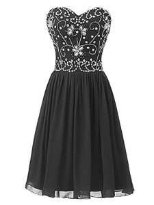 Beading Dress for Prom Black Lace Up Sleeveless Knee Length