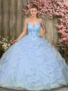 Edgy Light Blue Sleeveless Tulle Lace Up Sweet 16 Dresses for Military Ball and Sweet 16 and Quinceanera
