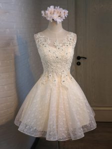 Adorable Champagne Sleeveless Lace and Appliques and Belt Mini Length