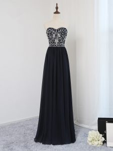 Black Sleeveless Chiffon Zipper Prom Gown for Prom and Party and Sweet 16 and Beach