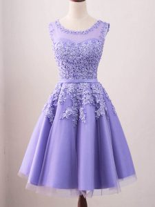 Lavender Sleeveless Lace Knee Length Bridesmaid Dress