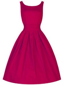 Clearance Fuchsia A-line Taffeta Scoop Sleeveless Ruching Knee Length Lace Up Damas Dress