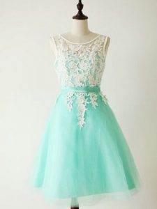 Turquoise Sleeveless Lace Knee Length Quinceanera Court Dresses