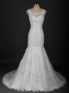 Gorgeous Sleeveless Brush Train Clasp Handle Beading and Lace Wedding Dress