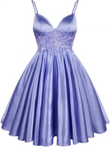 Light Blue Lace Up Spaghetti Straps Lace Dama Dress for Quinceanera Elastic Woven Satin Sleeveless