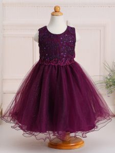 Exquisite Tulle Scoop Sleeveless Zipper Appliques Toddler Flower Girl Dress in Burgundy