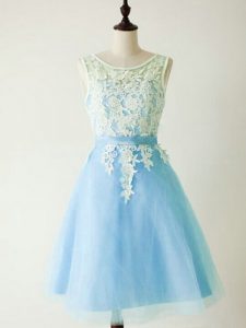 Light Blue Scoop Lace Up Lace Bridesmaid Gown Sleeveless
