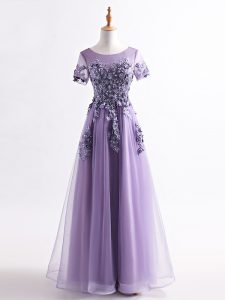 Lavender Short Sleeves Appliques Floor Length Mother Dresses