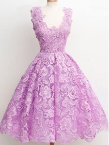 Classical Knee Length A-line Sleeveless Lilac Bridesmaid Dresses Zipper