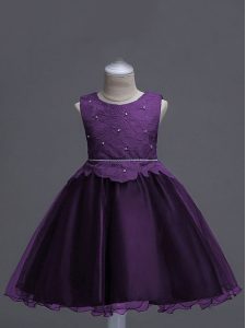 Unique Dark Purple Sleeveless Organza Zipper Party Dress Wholesale for Wedding Party
