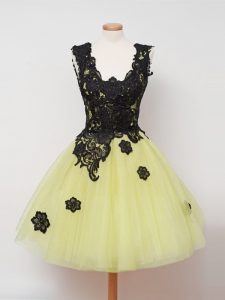 Designer Ball Gowns Dama Dress Yellow Straps Tulle Sleeveless Knee Length Zipper